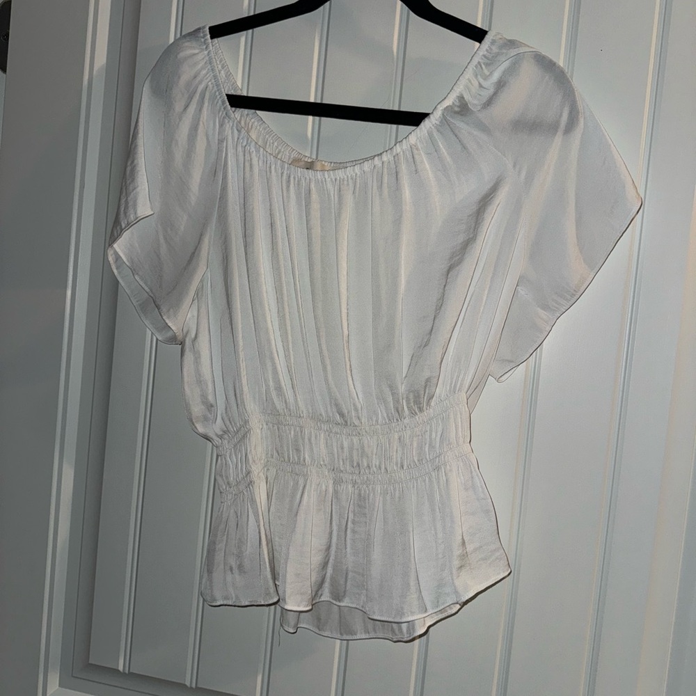 The Impeccable Pig White Flutter Sleeve Peplum Blouse